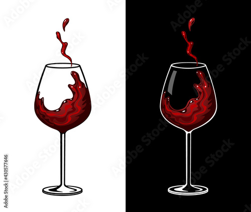 Red Wine Glass Vector Illustration. Wine Splash