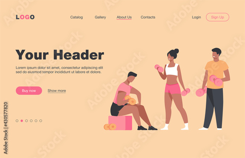 Athletes doing fitness exercise in gym with panoramic windows isolated flat vector illustration. Cartoon people cardio training and weight lifting. Sport activity and lifestyle concept