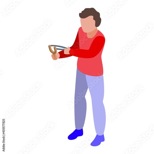 Disobedient boy with slingshot icon. Isometric of Disobedient boy with slingshot vector icon for web design isolated on white background