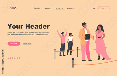 Celebrities walking along red carpet isolated flat vector illustration. Cartoon famous people posing to paparazzi camera. Movie festival and fashion stars show concept