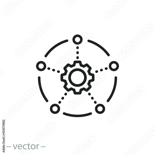 data integration icon, framework or technology development, software or api, thin line symbol on white background - editable stroke vector illustration eps10