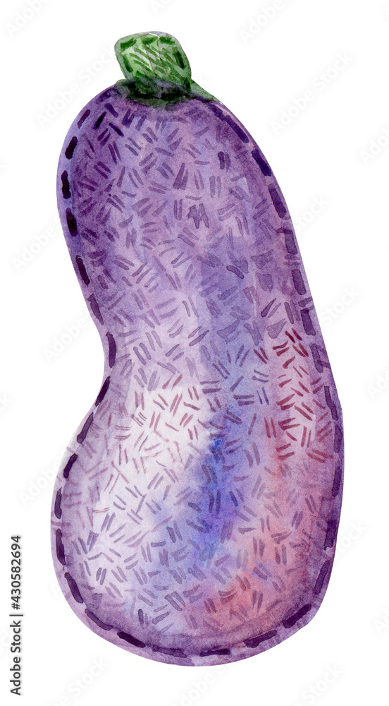 Felt violet Eggplant. Watercolor hand drawn element. Isolated on white background. Сhildren's handmade toy Felt violet Eggplant. Watercolor hand drawn element. Isolated on white background. Сhildren's handmade toy