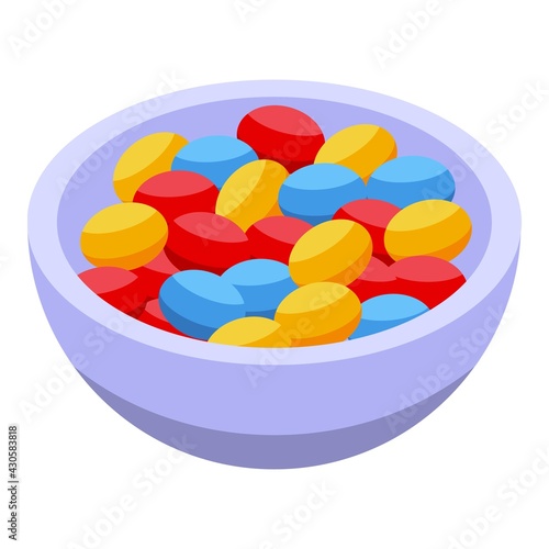 Christmas candy bowl icon. Isometric of Christmas candy bowl vector icon for web design isolated on white background