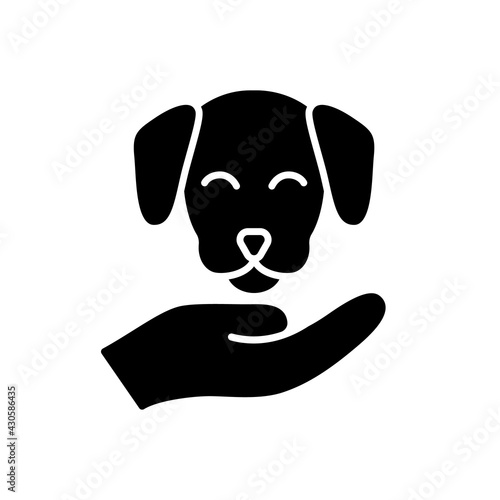 Pet friendly black glyph icon. Hotels which offer range of amenities designed to accommodate pet owners and their little friends. Silhouette symbol on white space. Vector isolated illustration