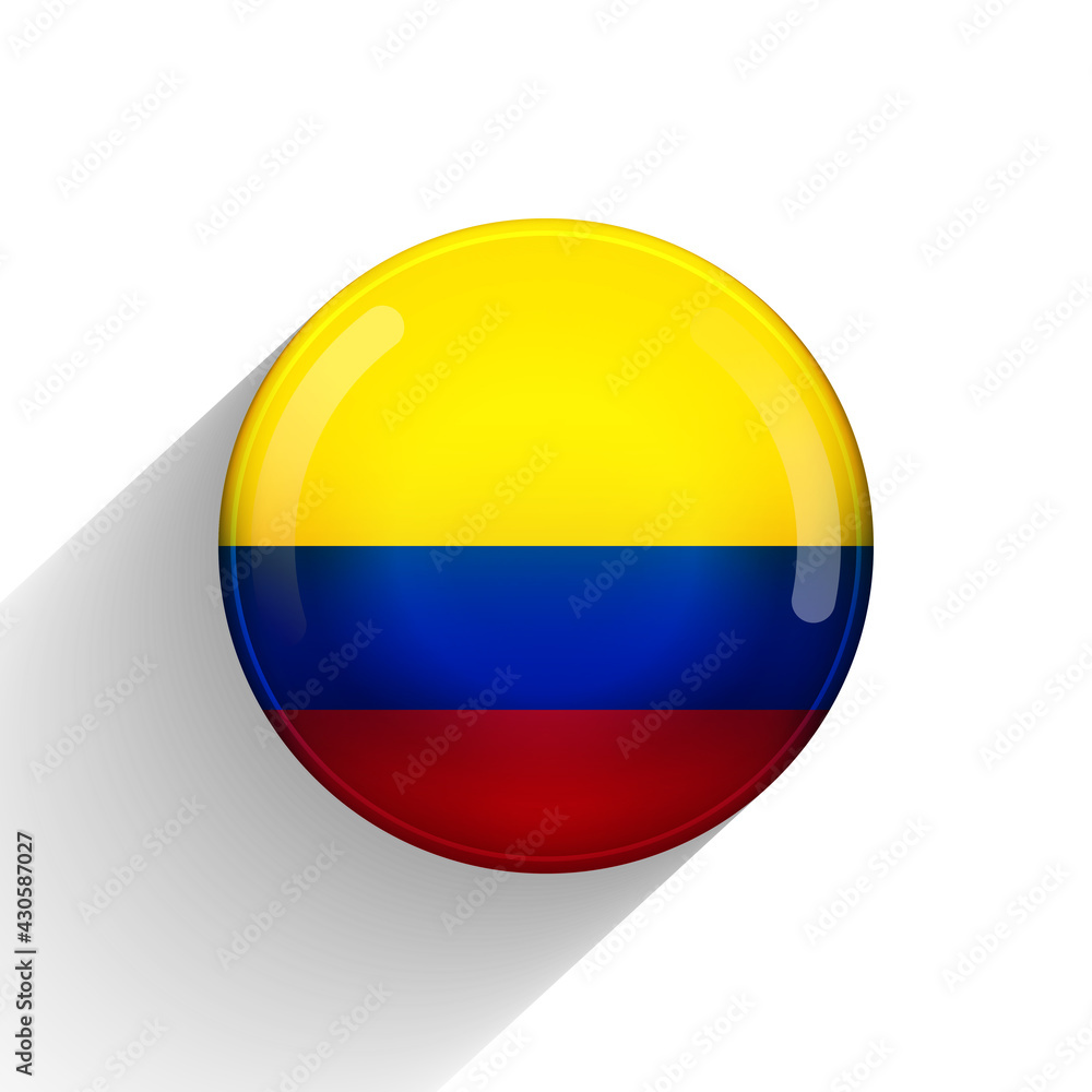 Glass light ball with flag of Colombia. Round sphere, template icon. Colombian national symbol. Glossy realistic ball, 3D abstract vector illustration highlighted on a white background. Big bubble Glass light ball with flag of Colombia. Round sphere, template icon. Colombian national symbol. Glossy realistic ball, 3D abstract vector illustration highlighted on a white background. Big bubble