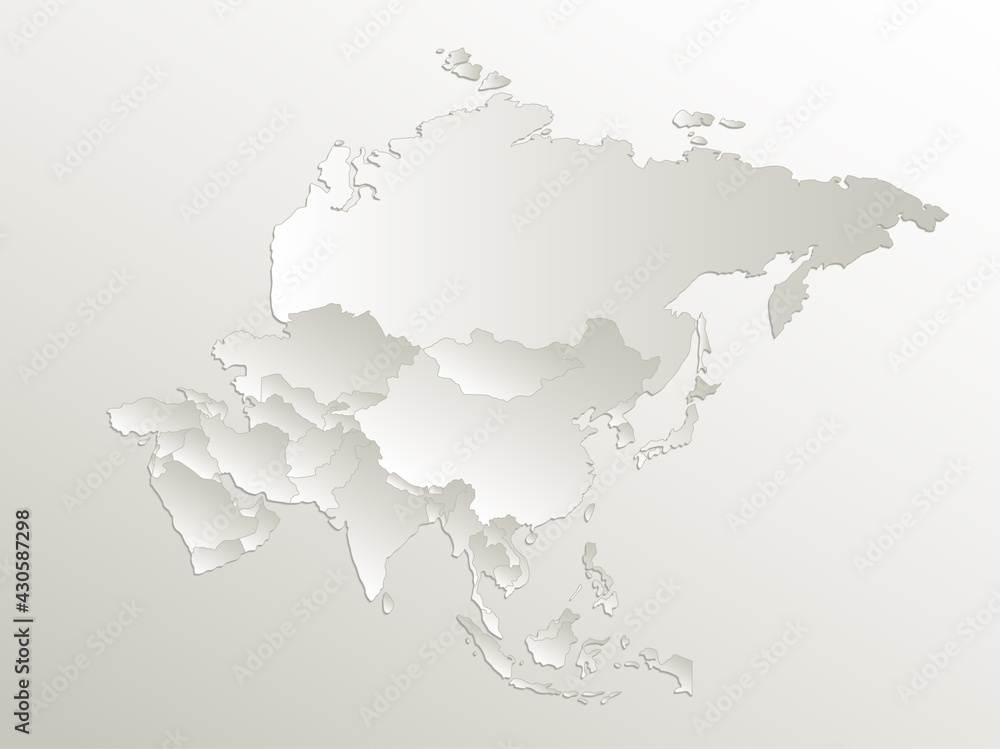 Fototapeta premium Asia map, separates states, card paper 3D natural blank
