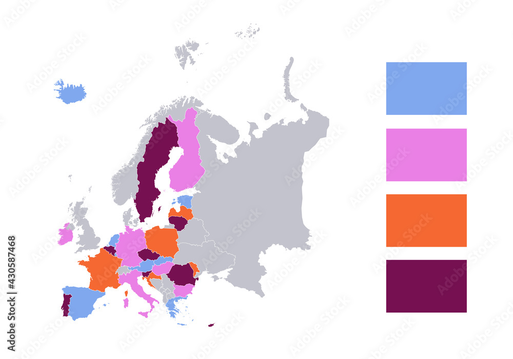 Infographics of European Union map, separates states and islands, blank