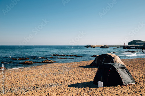 Igari beach and camping tent in Pohang, Korea photo