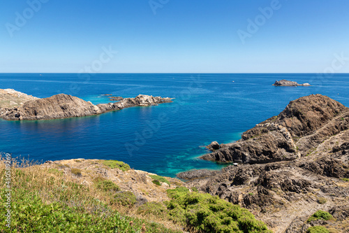 blue sky and sea in cap de creus, near cadaques in the north of girona on the costa brava