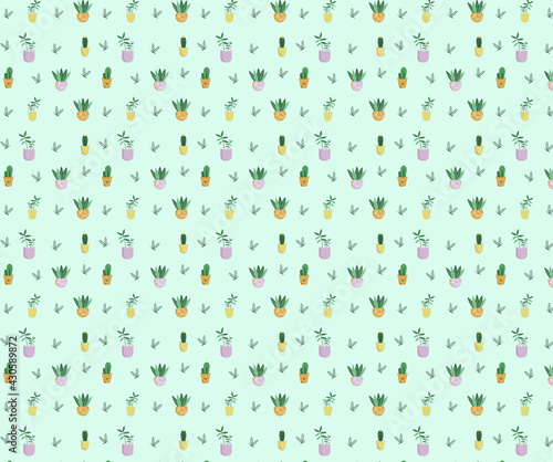 Bright pattern wallpaper with green room plants