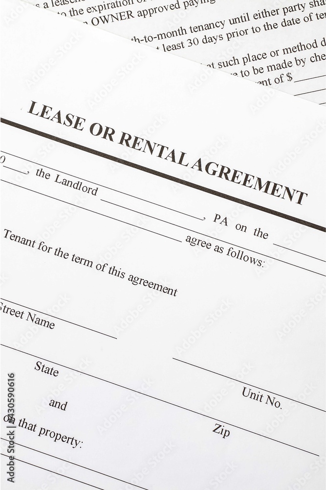 Close-up of lease or rental agreement paper Close-up of lease or rental agreement paper