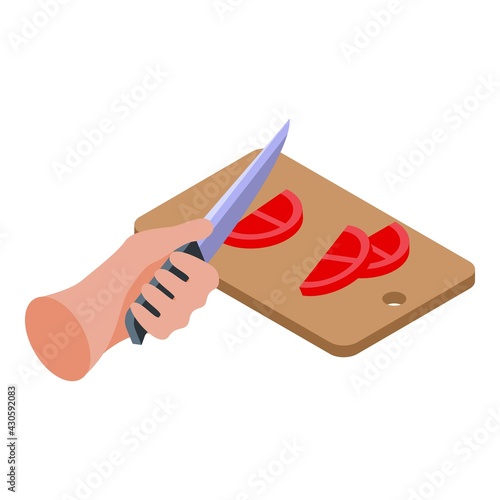 Cutting food hand icon. Isometric of Cutting food hand vector icon for web design isolated on white background