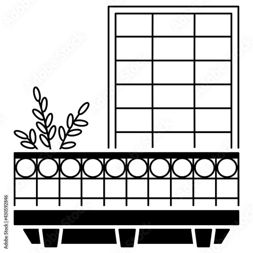 Glass window wall grid of an office tower building Concept Vector Icon Design, balcony and window front view symbol, House exterior design ideas with vintage and classic balconies stock illustration photo