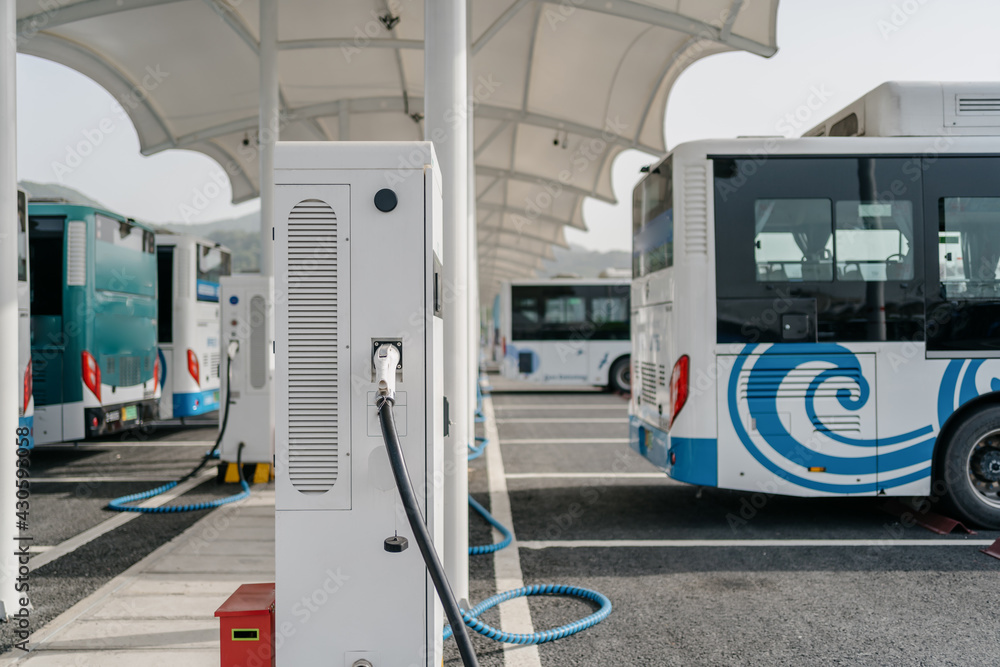 bus is charging in power station