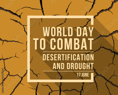 World Day to Combat Desertification and Drought banner with soft yellow text in frame and shadow on brown parched drought, soil dry desert texture background vector design