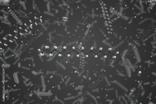 Heptadecane molecule made with balls, scientific molecular model. Chemical 3d rendering