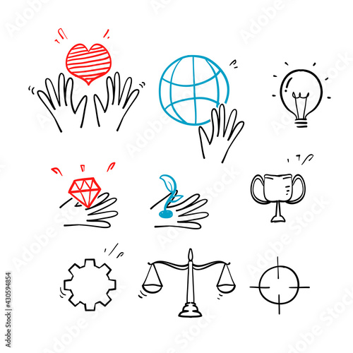 hand drawn doodle Concept of Business Core Values illustration collection vector isolated