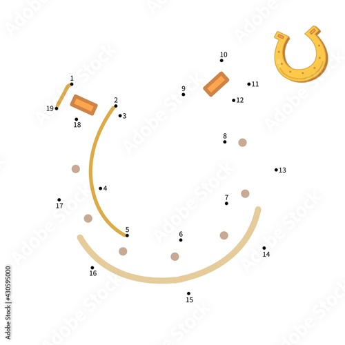 Educational game for kids. Dot to dot game for children. Cartoon horseshoe.
