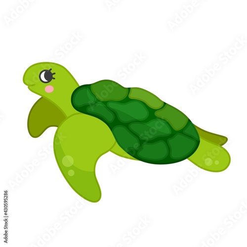 Collection of marine animals in cartoon style. Vector illustration of turtle. 