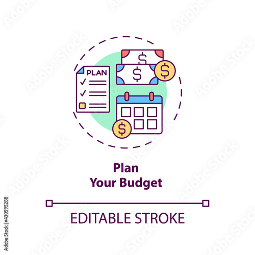 Plan your budget concept icon. Smart money organization idea thin line illustration. Money management. Control your finances. Vector isolated outline RGB color drawing. Editable stroke