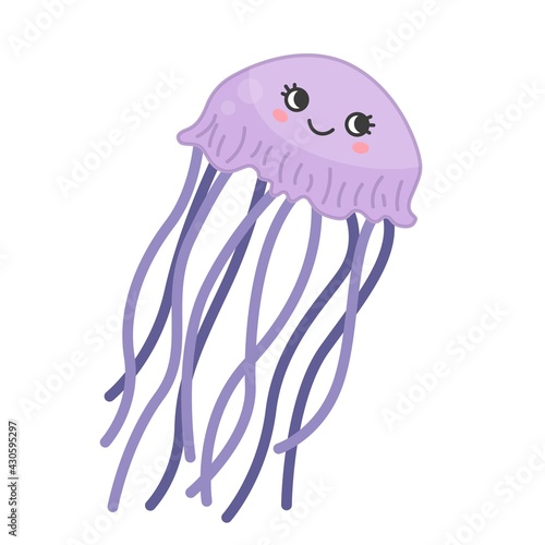 Collection of marine animals in cartoon style. Vector illustration of jellyfish.
