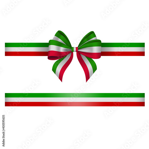 Tricolor bow and ribbon green white and red bow with ribbon italian or mexican flag colors