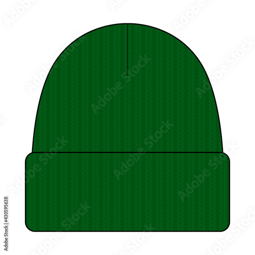 Dark Green Beanie Hat Template Vector on White Background