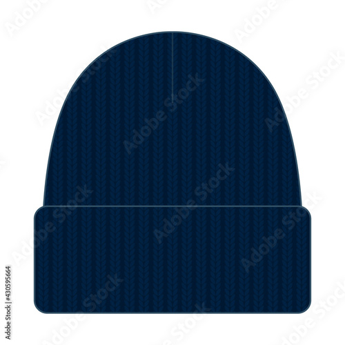 Navy Blue Beanie Hat Template Vector on White Background