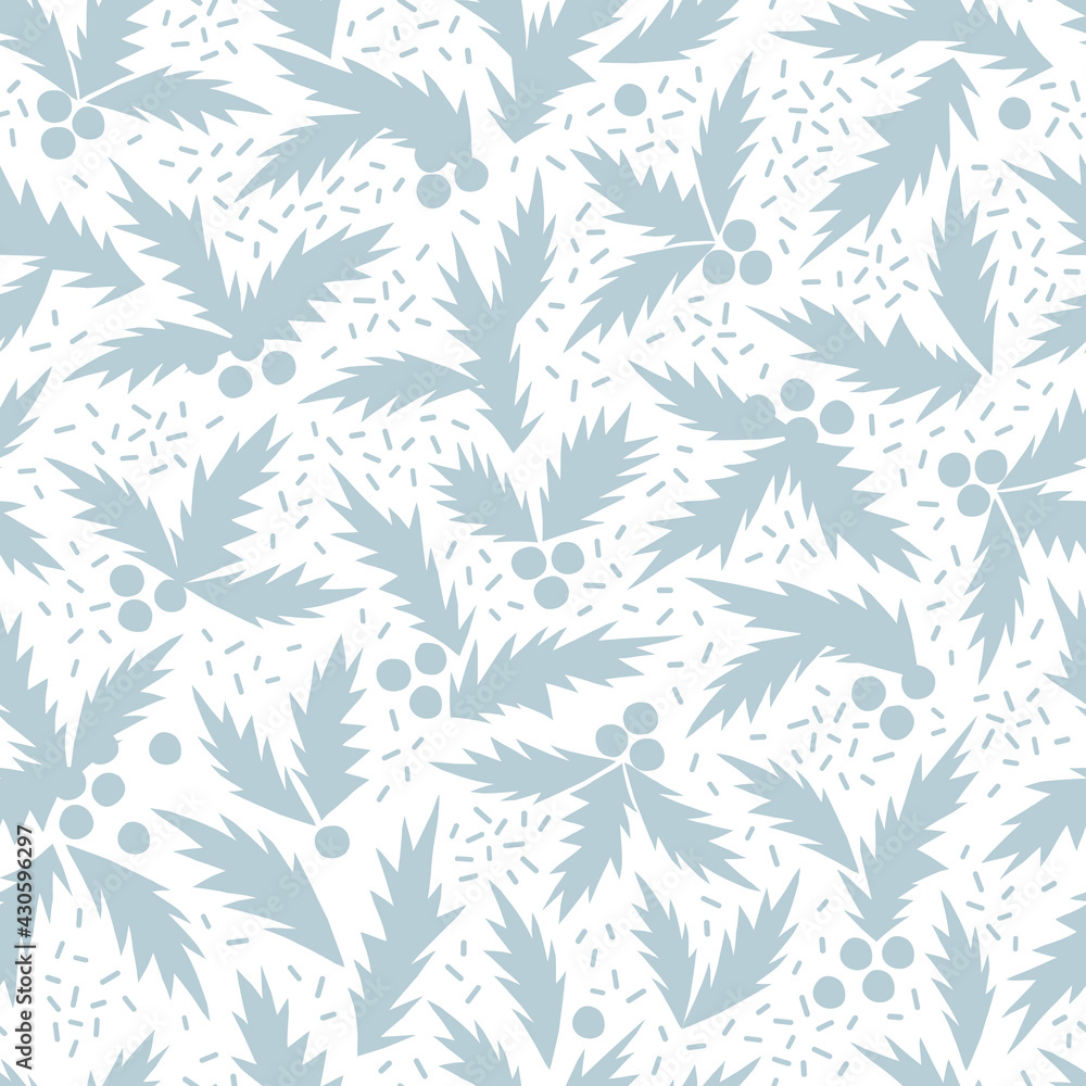 Holly Christmas berries vector seamless pattern. Neutral frozen blue Xmas seasonal plant background. Winter holidays botanical graphic print design. Holly Christmas berries vector seamless pattern. Neutral frozen blue Xmas seasonal plant background. Winter holidays botanical graphic print design.