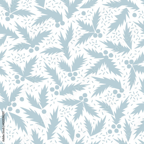 Holly Christmas berries vector seamless pattern. Neutral frozen blue Xmas seasonal plant background. Winter holidays botanical graphic print design.