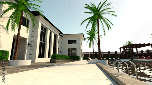 3D Rendering Luxury House and Pool