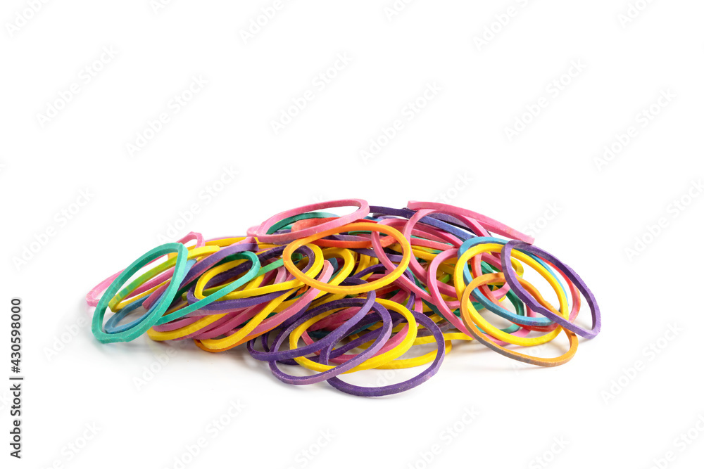 Colorful rubber bands A pile on white background.