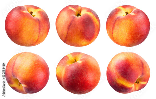 Peach isolated. Peach on white background. Set with clipping path. Full depth of field.