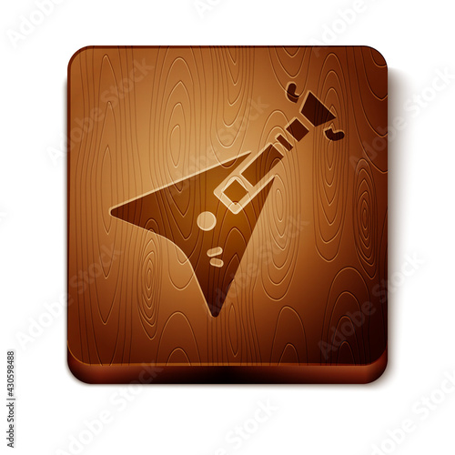 Brown Electric bass guitar icon isolated on white background. Wooden square button. Vector