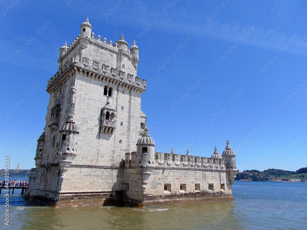 Historic Belem Tower in Lisbon, Portugal, on a sunny June day