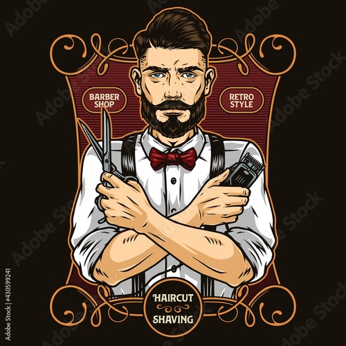 Vintage barbershop colorful print