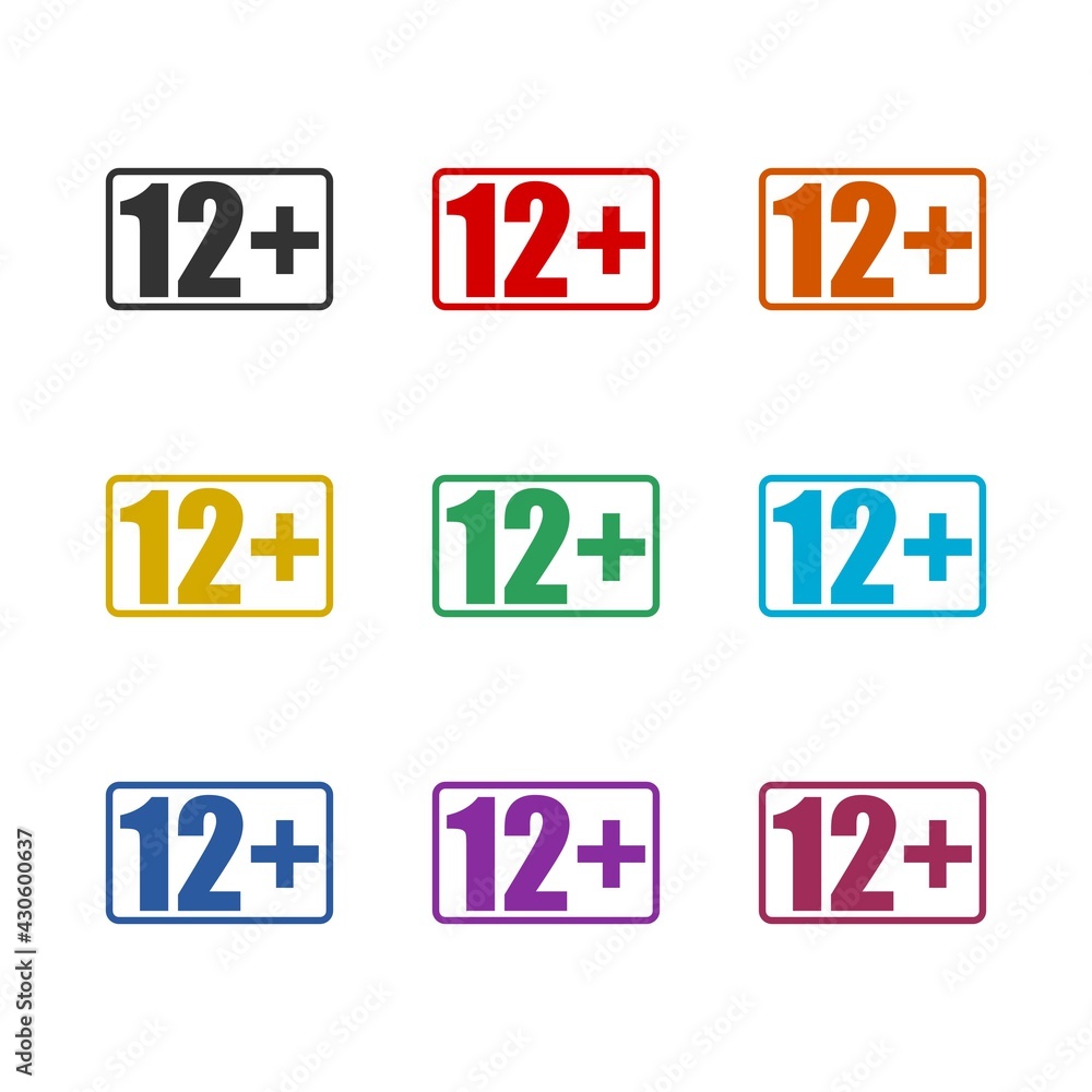 12 Limit age icon isolated on white background color set 12 Limit age icon isolated on white background color set