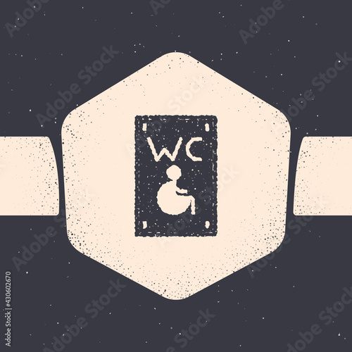 Grunge Separated toilet for disabled persons icon isolated on grey background. Handicapped accessible male and female WC. Monochrome vintage drawing. Vector