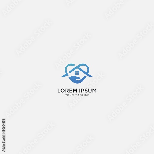 home love logo stay home and hand simple heart logo