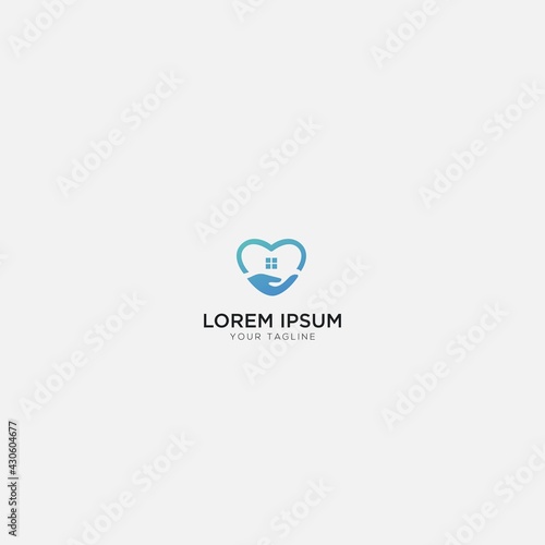 home love logo stay home and hand simple heart logo