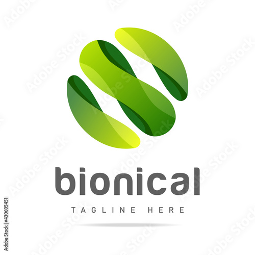 Abstract graphic green global logo with wavy lines in sphere business company.Design template nature icon,eco bio technology sign,organic symbol,natural cosmetics,vegan food,medical,healthcare.Vector