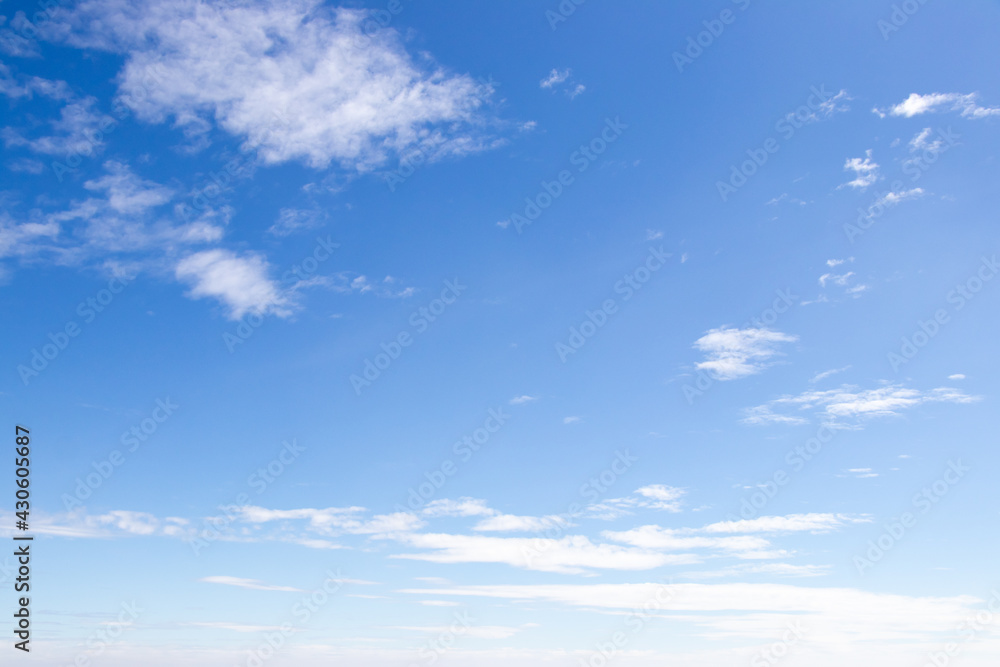 Clear blue color sky with white cloud background