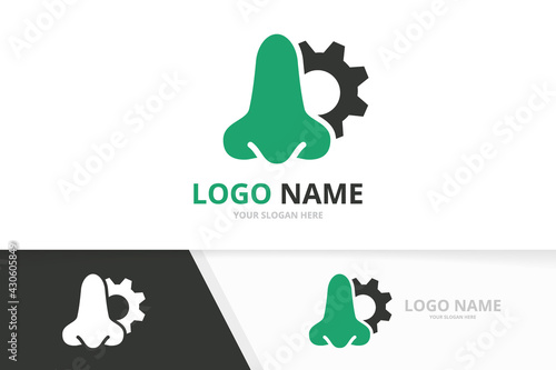 Vector nose and gear logo combination. ENT clinic, otolaryngology logotype design template.