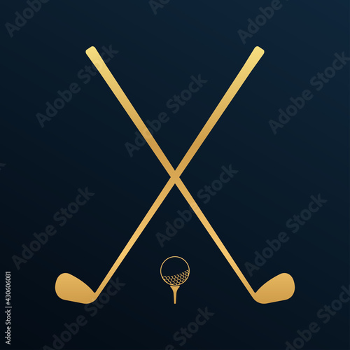 Golf icon. Crossed golf clubs or sticks with ball on tee. Vector illustration.