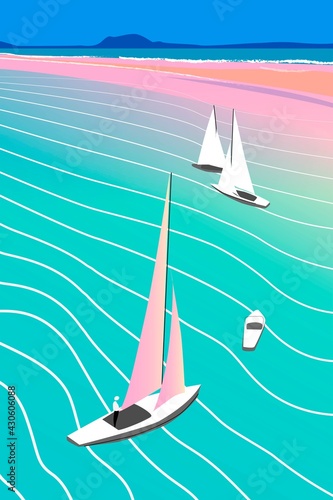 Vuktorny graphics, sailing yachts, seascape.