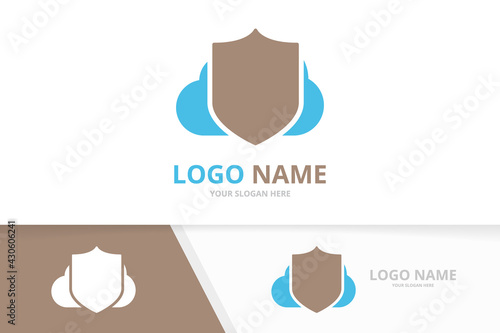 Vector shield and cloud logo combination. Security logotype design template.