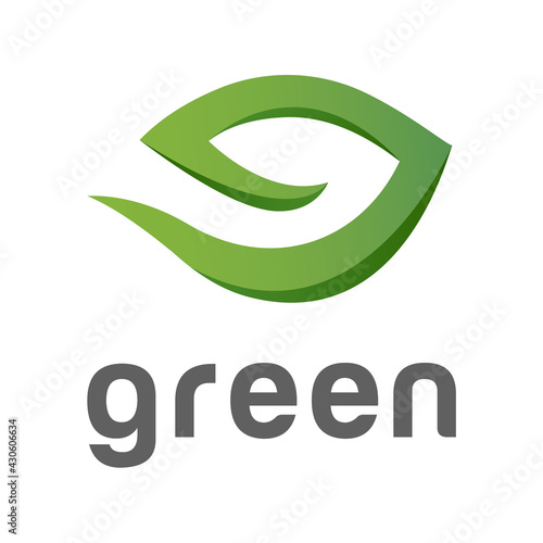 Abstract graphic business logo green leaf shape in white background.Design template nature icon,eco bio technology sign,organic symbol,natural cosmetics,vegan food,medical,health and care.Vector