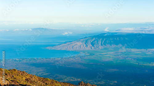 Landscape view of maui and lanai island at Haleakala summit looking down ,Maui, Hawaii