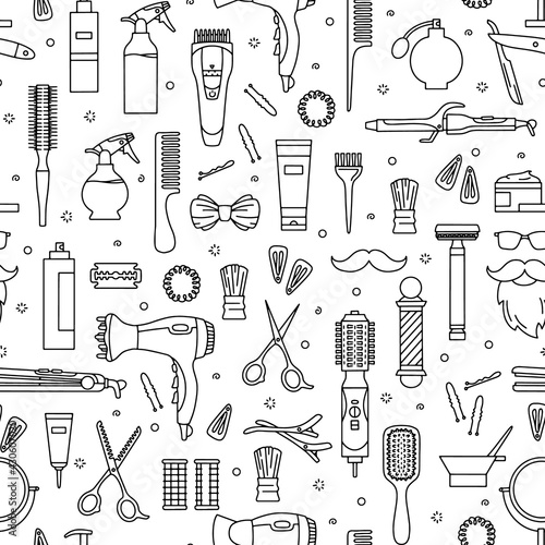 Hair dressing and barbershop tools seamless pattern