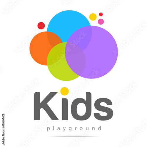 Abstract amazing vector kids logo design from colorful circles.Design template rainbow kids zone icon, children clothing store sign,toys shop symbol,kids club logotype, kindergarten